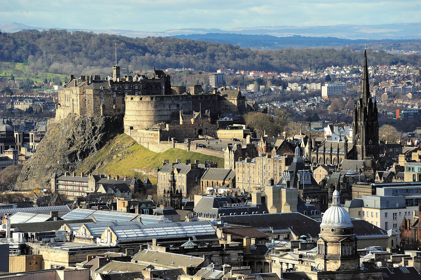 Edinburgh Castle atop the volcanic Castle Rock